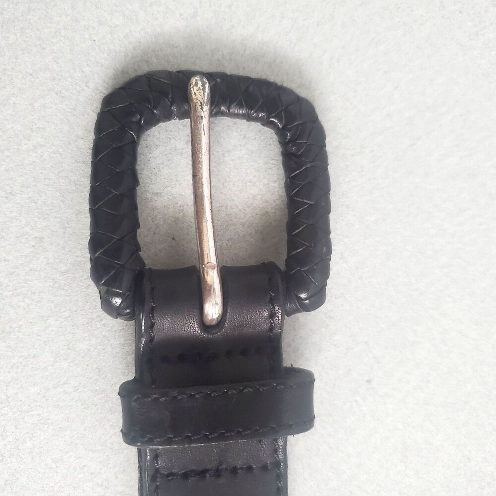 Vintage Fossil Black Leather Belt Medium Interlocking Ring Y2K Waist Belt - Picture 5 of 16